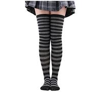 Gyaimxfu Calzini Alti al Ginocchio a Righe Bianche e Nere da Donna e Ragazze Calze Lunghe a Strisce Sopra il Ginocchio per Feste in Costume Abbigliamento Natale Feste Cosplay di Halloween