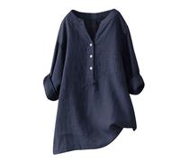 Gyaimxfu Camicette E Camicie da Donna in Lino a Maniche Lunghe Camicie Eleganti Estive con Bottoni Traspirante Curvy Maglia Tees Ufficio per Il Tempo Libero, Leggera, con Tasche