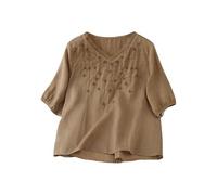 Gyaimxfu Camicia Donna Elegante Cotone Bianca Camicetta Maniche 3/4 Collo Crew Ricamo Casacca Blusa Casual Tshirt Leggera E Comoda Maglietta Moda Trasparente per Primavera Estiva