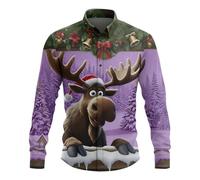 Gyaimxfu Camicia Natalizia da Uomo 3D Divertente con Stampa Natalizia Casual Camicia Abbottonata Blouse a Maniche Lunghe Morbido Elegante Comoda con Colletto Alto da Lavoro