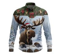 Gyaimxfu Camicia Natalizia Uomo a Maniche Lunghe con Stampa Divertente Natale Tinta Unita Natalizia Risvolto Natalizi Shirt Camicetta Merry Christmas Shirts