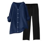 Gyaimxfu Completo Donna Elegante In Cotone E Lino Tuta Cotone Estiva Mare Completo Set Larghi Taglie Forti Completi Tuta Elastica Tute Curvy Camicia Da Spiaggia Sportiva Classico