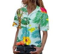 Gyaimxfu Funky Camicia Donna Hawaiana Camicetta Donna a Maniche Corte Collo Botton-Down da Donna Camicia da Donna Hawaiana Tropics Stampa Casual Vintage Blusa T-Shirt a Scollo a V Maglietta