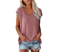 Gyaimxfu Magliette Donna Manica Corta Estive T-Shirt Donna Cotone Stretch Elegante Top Canotta da Donna Scollo a V Casual Tinta Unita Sportivi a Maglia Vintage Moda Blusa Camicia Loose Top Shirt