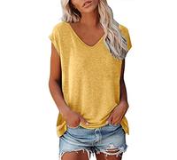 Gyaimxfu Magliette Donna Manica Corta Estive T-Shirt Donna Cotone Stretch Elegante Top Canotta da Donna Scollo a V Casual Tinta Unita Sportivi a Maglia Vintage Moda Blusa Camicia Loose Top Shirt