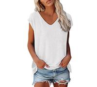 Gyaimxfu Magliette Donna Manica Corta Estive T-Shirt Donna Cotone Stretch Elegante Top Canotta da Donna Scollo a V Casual Tinta Unita Sportivi a Maglia Vintage Moda Blusa Camicia Loose Top Shirt