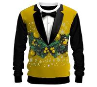 Gyaimxfu Natale Felpa Senza Cappuccio a Maniche Lunghe Stampa Digitale Elegante Motivo Natalizio Traspirante Tinta Unita con Felpe Ragazzo Maglia da Lavoro Uomo Invernale