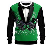 Gyaimxfu Natale Felpa Senza Cappuccio a Maniche Lunghe Stampa Digitale Elegante Motivo Natalizio Traspirante Tinta Unita con Felpe Ragazzo Maglia da Lavoro Uomo Invernale