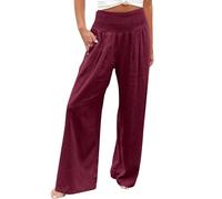 Gyaimxfu Pantaloni Tuta Donna Gamba Larga Comodi Curvy a Vita Alta Casual Con Tasche Elasticizzati Eleganti Sportivi Spiaggia in Lino Leggero