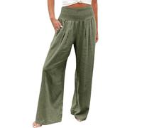 Gyaimxfu Pantaloni Tuta Donna Gamba Larga Comodi Curvy a Vita Alta Casual Con Tasche Elasticizzati Eleganti Sportivi Spiaggia in Lino Leggero