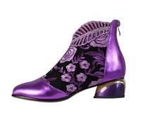 Gyaimxfu Stivali Ricamo con Diamante d'acqua Stampato Da Donna,Il Vento Nazionale Scarpe Con Tacco a Frange Stivali Texani Primavera Autunno Leggero Antiscivolo Scarpe