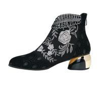 Gyaimxfu Stivali Ricamo con Diamante d'acqua Stampato Da Donna,Il Vento Nazionale Scarpe Con Tacco a Frange Stivali Texani Primavera Autunno Leggero Antiscivolo Scarpe
