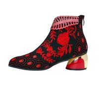 Gyaimxfu Stivali Ricamo con Diamante d'acqua Stampato Da Donna,Il Vento Nazionale Scarpe Con Tacco a Frange Stivali Texani Primavera Autunno Leggero Antiscivolo Scarpe