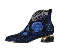 Gyaimxfu Stivali Ricamo con Diamante d'acqua Stampato Da Donna,Il Vento Nazionale Scarpe Con Tacco a Frange Stivali Texani Primavera Autunno Leggero Antiscivolo Scarpe