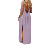 Gyaimxfu Vestiti Lino Donna Lunghi Tinta Unita Boho Abiti al Ginocchio Larghe Scollo V Vestito Elegante Casual per Vacanze Primavera Estate Tinta Unita Abito Tinta Unita per Vacanze