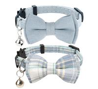 Gyapet Collare per gatti con papillon staccabile, di sicurezza, con campanello, regolabile, per gattini, cuccioli, tinta unita, set D-[2 pezzi] blu