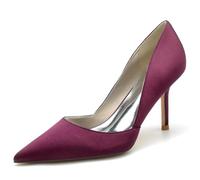 Gycdwjh 8.5cm Scarpe col Tacco Donna Raso per Formali per Abito da Sera Slip On Sandali da Sposa Tacco a Spillo Decolte,Burgundy,38 EU