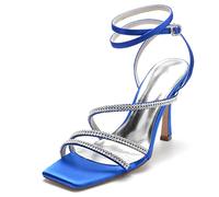 Gycdwjh 9.5cm Décolleté Cinturino alla Caviglia Sabot Tacchi per Le Donne Chiuso a Punta Strass Pumps Stiletto Slingback Tacchi Alti per Wedding Party Prom Dress,Royal Blue,40 EU