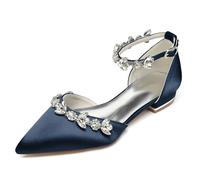 Gycdwjh Abiti Nuziali in Raso da Donna per Ballerine A Punta di Sposa Cinturino alla Caviglia Closed Toe Bridal Dress Pumps con Strass,Dark Blue,43EU