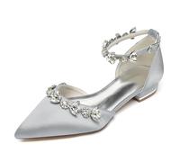 Gycdwjh Abiti Nuziali in Raso da Donna per Ballerine A Punta di Sposa Cinturino alla Caviglia Closed Toe Bridal Dress Pumps con Strass,Argento,38EU