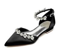 Gycdwjh Abiti Nuziali in Raso da Donna per Ballerine A Punta di Sposa Cinturino alla Caviglia Closed Toe Bridal Dress Pumps con Strass,Nero,40EU