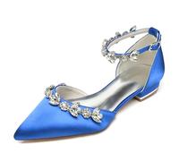Gycdwjh Abiti Nuziali in Raso da Donna per Ballerine A Punta di Sposa Cinturino alla Caviglia Closed Toe Bridal Dress Pumps con Strass,Royal Blue,40EU