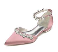 Gycdwjh Abiti Nuziali in Raso da Donna per Ballerine A Punta di Sposa Cinturino alla Caviglia Closed Toe Bridal Dress Pumps con Strass,Flesh Pink,43EU