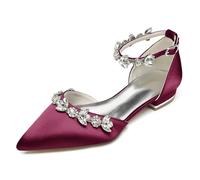 Gycdwjh Abiti Nuziali in Raso da Donna per Ballerine A Punta di Sposa Cinturino alla Caviglia Closed Toe Bridal Dress Pumps con Strass,Wine Red,43EU