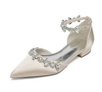 Gycdwjh Abiti Nuziali in Raso da Donna per Ballerine A Punta di Sposa Cinturino alla Caviglia Closed Toe Bridal Dress Pumps con Strass,Champagne,43EU