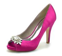 Gycdwjh Donna Scarpe da Sposa Platform Peep Toe Sandalo Estate Tacchi Alti con Cristallo 10cm Raso Slip On Bocca di Pesce Tacchi a Spillo,Rose Red,40 EU