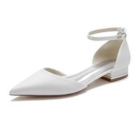 Gycdwjh Donne A Punta in Grinta Flat Scarpe da Sposa con Tacco Basso per La Sposa Cinturino alla Caviglia Evening Prom Party Sandali,Bianca,42 EU