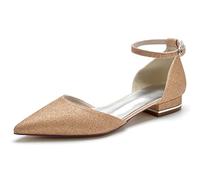 Gycdwjh Donne A Punta in Grinta Flat Scarpe da Sposa con Tacco Basso per La Sposa Cinturino alla Caviglia Evening Prom Party Sandali,Champagne,36 EU