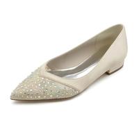 Gycdwjh Donne Chiuse Punta a Punta Raso Pizzo Ballerine Tacco Basso Strass Décolleté da Sposa Sera Ballo Festa Scarpe 2.5cm,Champagne,40 EU