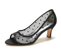 Gycdwjh Donne per Scarpe da Sposa Raso di Seta Corte Peep Toe con Tacco Largo Estate Sandali con Tacco Alto Eleganti con Decorazione a Cuore,Nero,41 EU
