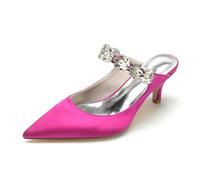 Gycdwjh Estate Donna Slip On Punta A Punta Sandali Mule con Tacco a Spillo in Raso Strass Slingback 6cm Scarpe da Matrimonio Feste Sera,Rose Red,43 EU