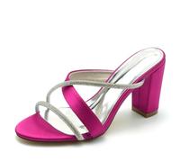 Gycdwjh Estate Sandali da Donna per Matrimonio Slip-on Tacco Grosso Scarpe Formali Partito Peep Toe Slingback Satinato Pompe con Strass Sabot Senza Schienale,Rose Red,40 EU