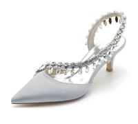Gycdwjh Estate Scarpe da Sposa Slingback da Donna Raso Strass Cinturino alla Caviglia Tacchi Bassi Décolleté d'Onore A Punta da Festa,Argento,43 EU