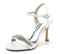 Gycdwjh Estivi Scarpe di Sandalo Donna Slingbac Tacco A Spillo E Punta Aperta Tacco Alto Décolleté con Strass 9.5cm Raso Scarpe da Sposa,Bianca,36 EU