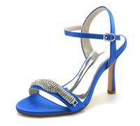 Gycdwjh Estivi Scarpe di Sandalo Donna Slingbac Tacco A Spillo E Punta Aperta Tacco Alto Décolleté con Strass 9.5cm Raso Scarpe da Sposa,Royal Blue,42 EU