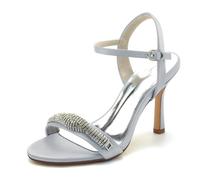 Gycdwjh Estivi Scarpe di Sandalo Donna Slingbac Tacco A Spillo E Punta Aperta Tacco Alto Décolleté con Strass 9.5cm Raso Scarpe da Sposa,Argento,39 EU