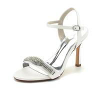 Gycdwjh Estivi Scarpe di Sandalo Donna Slingbac Tacco A Spillo E Punta Aperta Tacco Alto Décolleté con Strass 9.5cm Raso Scarpe da Sposa,Avorio,38 EU
