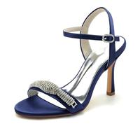Gycdwjh Estivi Scarpe di Sandalo Donna Slingbac Tacco A Spillo E Punta Aperta Tacco Alto Décolleté con Strass 9.5cm Raso Scarpe da Sposa,Dark Blue,41 EU