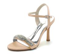 Gycdwjh Estivi Scarpe di Sandalo Donna Slingbac Tacco A Spillo E Punta Aperta Tacco Alto Décolleté con Strass 9.5cm Raso Scarpe da Sposa,Champagne,36 EU
