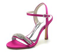 Gycdwjh Estivi Scarpe di Sandalo Donna Slingbac Tacco A Spillo E Punta Aperta Tacco Alto Décolleté con Strass 9.5cm Raso Scarpe da Sposa,Rose Red,40 EU