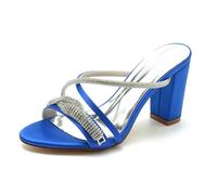 Gycdwjh Sandali Eleganti Tacco Chunky Sabot con Strass Donna Cinturino Incrociato Senza Schienale Raso Scivolare su Vestito Pompe Scarpe,Royal Blue,40 EU