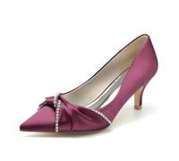 Gycdwjh Scarpe da Donna Chiuse a Punta Tacchi Alti Stiletto Classic Slip on Dress Slip On Sandali Scarpe da Lavoro da Sposa in Raso,Wine Red,37 EU