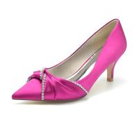 Gycdwjh Scarpe da Donna Chiuse a Punta Tacchi Alti Stiletto Classic Slip on Dress Slip On Sandali Scarpe da Lavoro da Sposa in Raso,Rose Red,37 EU