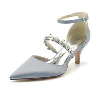 Gycdwjh Scarpe da Sposa con Strass Cinturino alla Caviglia da Donna Satin A Punta Pumps Sandali Tacco Medio Tacchi a Spillo,Argento,43 EU