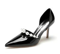 Gycdwjh Scarpe da Sposa con Tacchi Alti da Donna con Tacco a Spillo in Vernice Fibbia Slip On Perla Office Party Wedding Dress Shoes,Nero,37 EU