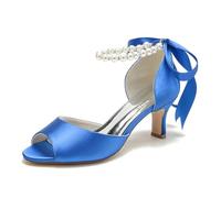 Gycdwjh Scarpe da Sposa Sandali Peep Toe con Tacco Gattino Perla Cinturino alla Caviglia Pompe da Sposa in Raso,Royal Blue,40 EU